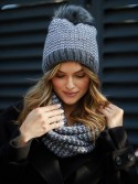 Winter set of hat with herringbone scarf, graphite C45 - Online store - Boutique